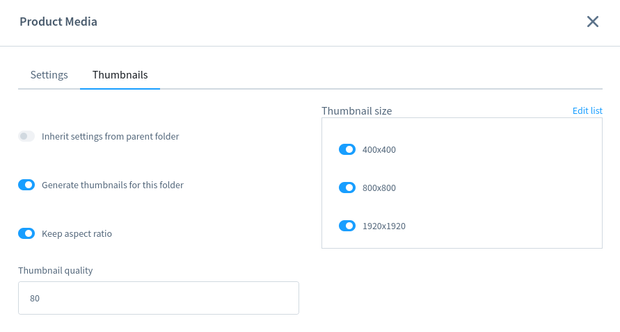 Edit media sizes